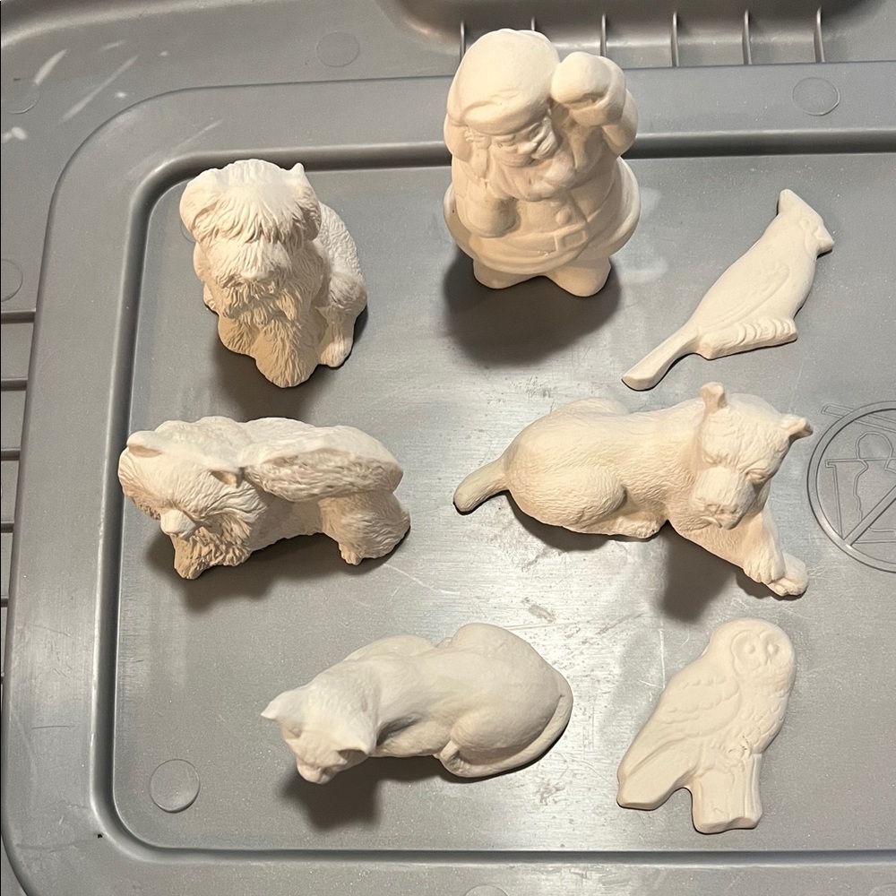 White Ceramic Animal Figurines Set Unpainted